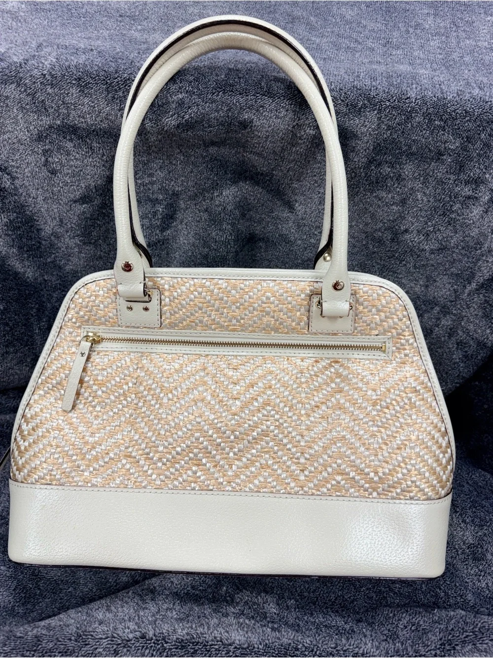 kate spade Cream Woven Dome Tote with White Trim